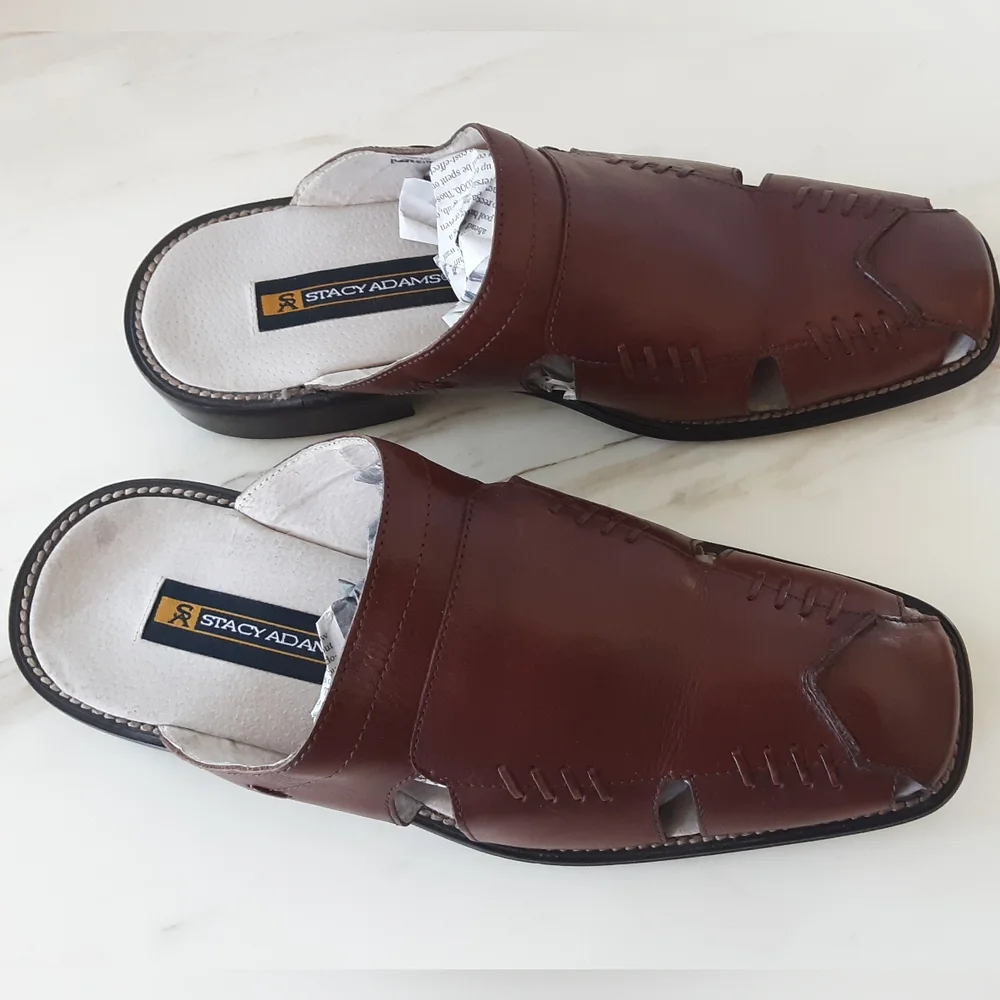 STACY ADAMS Brown Leather Fisherman Slip-On Sandals Sz 11.5 M